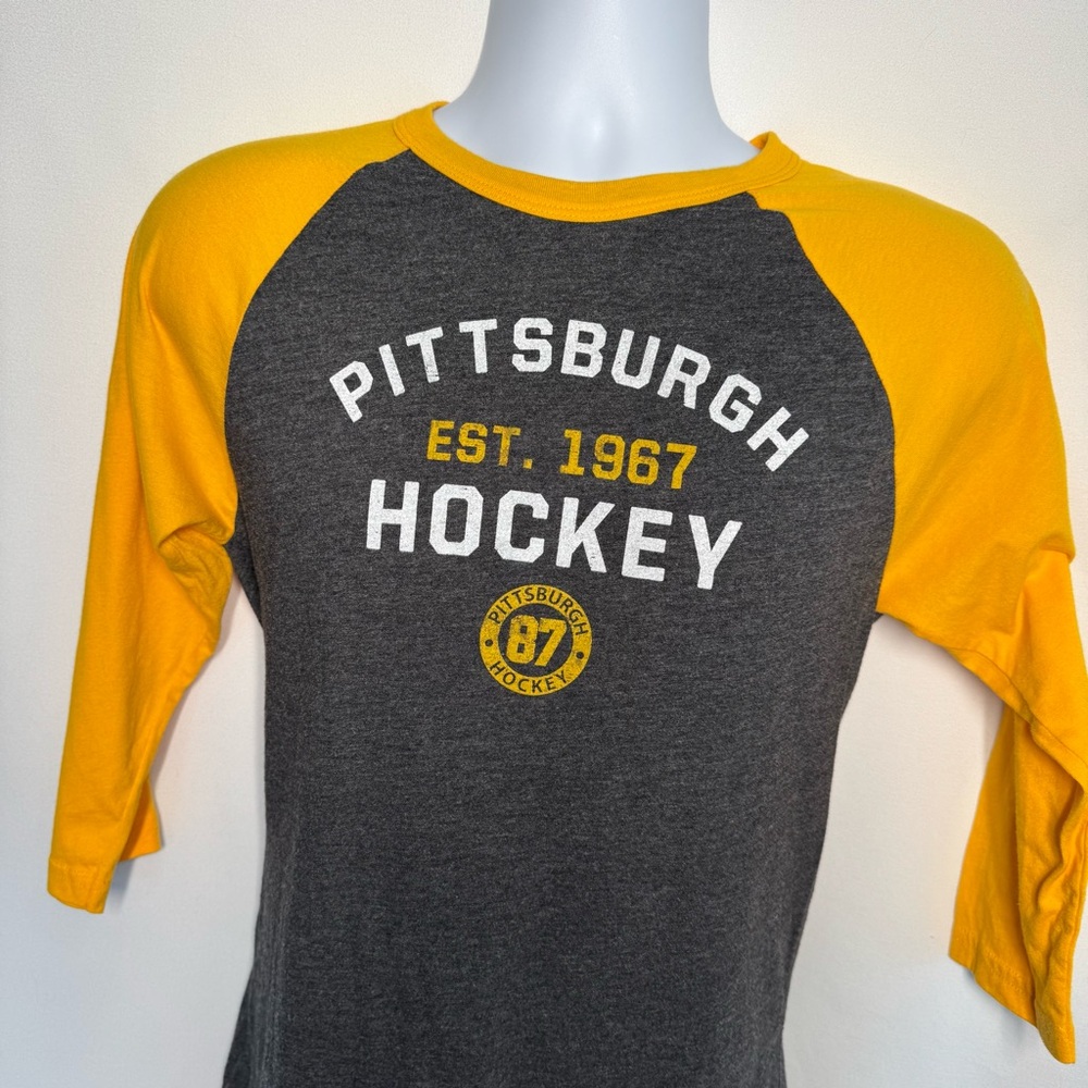 ❤️3/$30 Pittsburgh Hockey Raglan Tee - Yellow & Charcoal - Picture 2 of 7